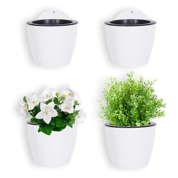 7.5 Inch Wall Planters for Indoor Plants, White Plastic Hanging Self Watering Plant Pots, Flower Cactus Herbs Plant