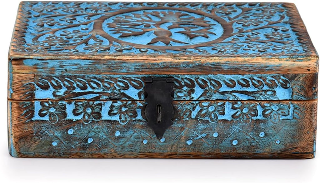 Wooden Jewelry Box, Tarot Box, Celestial Home Decor, Witch Box, Tree of Life, Trinket Box |Size- 8" x 5" x 2.5"