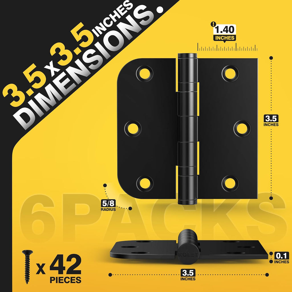 Ball Bearing Door Hinges, 3.5 x 3.5 Inches Black Front Door Hinges, Heavy Duty Stainless Steel Hinges