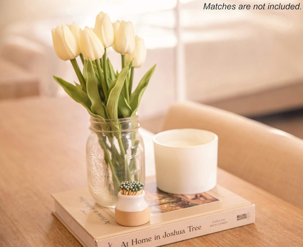 Match Striker - White - (Matches Not Included) - Ceramic Match Holder with Striker - Set of 2