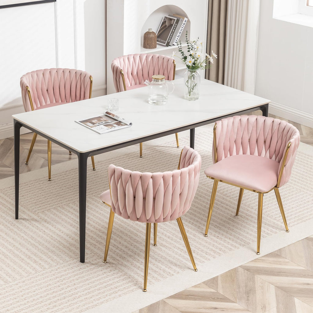 Velvet Dining Chairs Set of 4, Modern Upholstered Dining Chairs with Gold Metal Legs, Vanity, Kitchen, Living