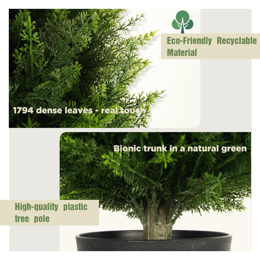 4FT Artificial Cedar Topiary Trees (2 Pack) - UV Resistant Fake Evergreen Shrubs with Extra Dense Foliage, Realistic