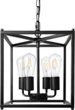 4-Light Black Farmhouse Chandelier, Iron Lantern Pendant Light Rustic Cage Adjustable Height, E26 Base Industrial Hanging Lights for Kitchen Island Dining Room Hallway Foyer Entryway A128-B0B84D1TCK