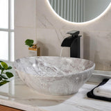 Ceramic Vessel Sinks Oval Bathroom Sink Above Counter Vessel Sink with Faucet and Drain Combo 16 inch Marbling Vessel