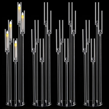 4pcs 5 Arm Acrylic Candelabra,Clear Candle Holder,45.7inch Tall Floor Candle Holders for Ceremony Birthday Party Home