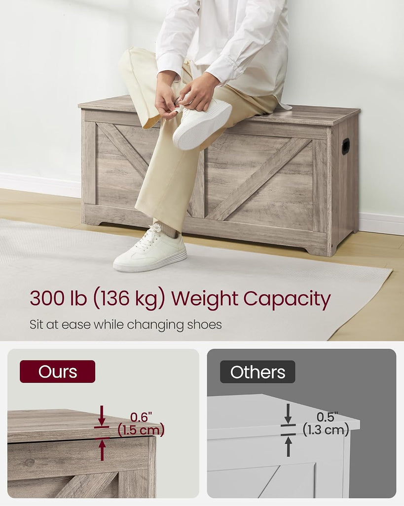 Storage Chest, Storage Trunk with 2 Safety Hinges, Storage Bench, Shoe Bench, Farmhouse Style, 15.7 x 39.4 x 18.1