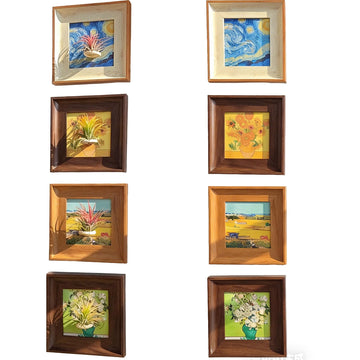 Set of 4 Van Gogh Painting & Air Plant Living Holder Stand Wall Art Decor