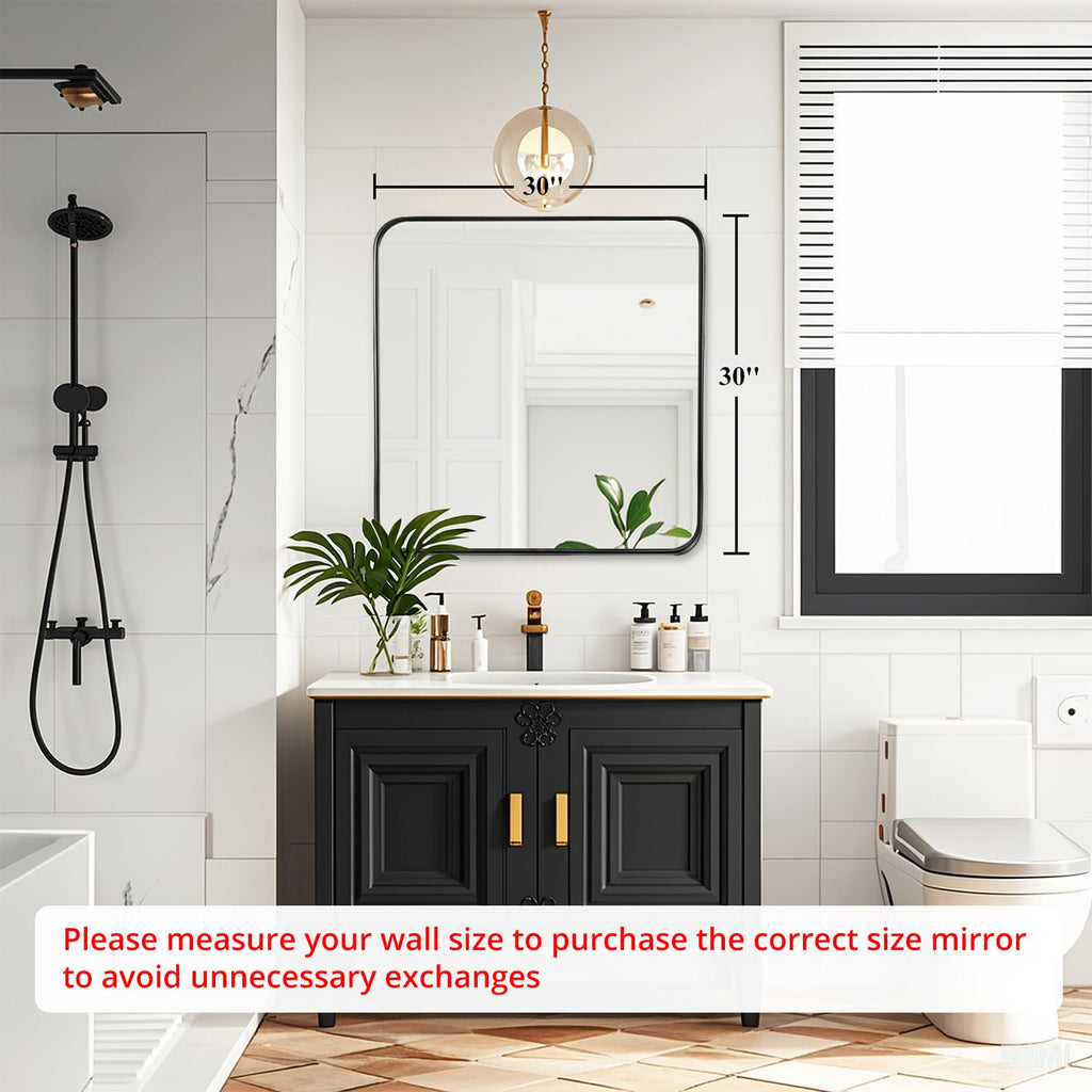 Black Bathroom Vanity Mirror Over Sink 30x30, Small Wall Square Mirror
