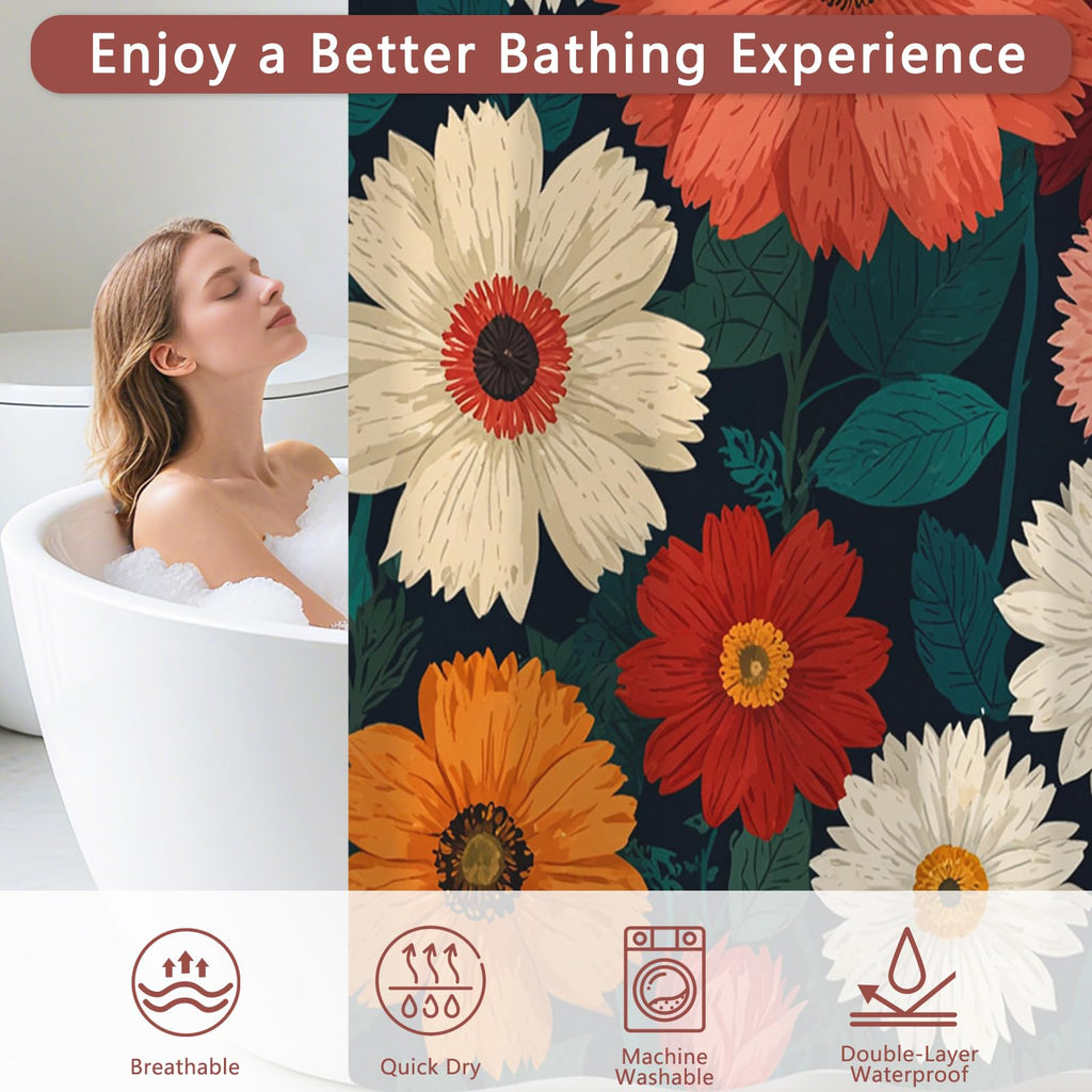Hook-Free Waterproof Shower Curtains with Snap in Liner and Top Ventilation Window, Washable Shower Curtain with