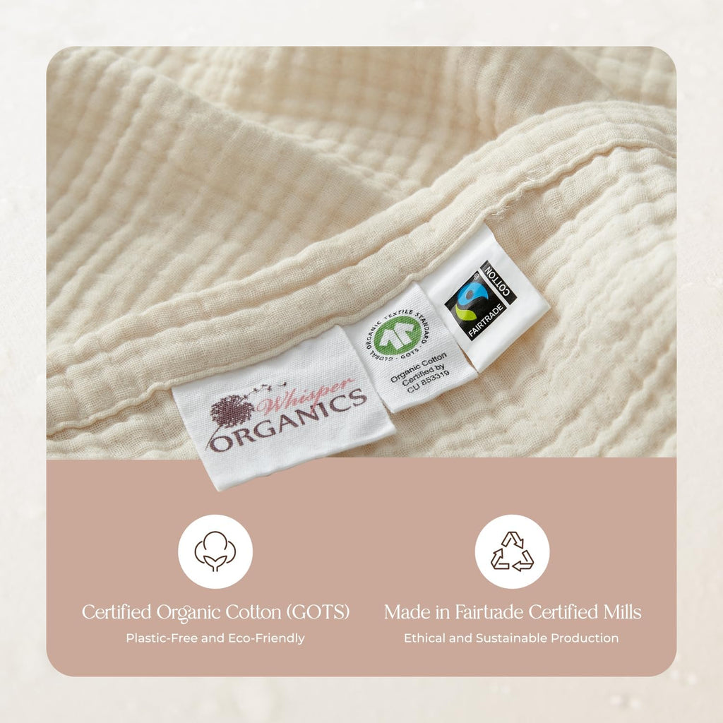 100% Cotton Organic Muslin Baby Swaddle Blanket GOTS & Fairtrade Certified Organic Cotton - Couch Living Room