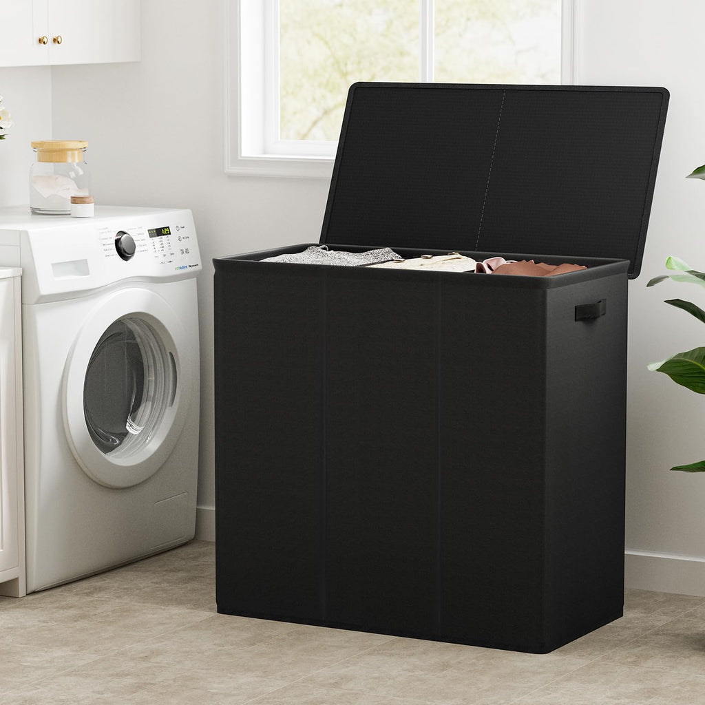 180L Laundry Hamper 3 Section, Large Laundry Basket with Lid