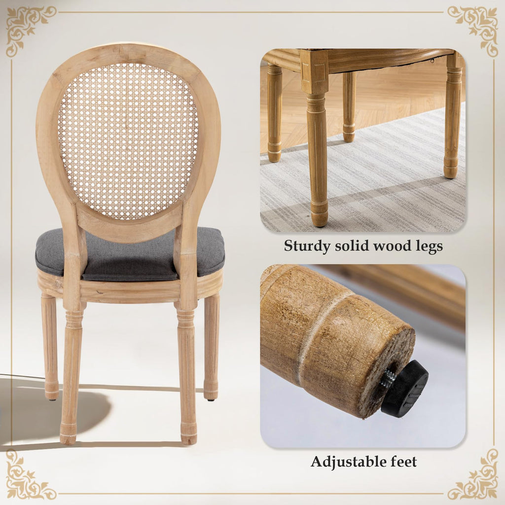 French Dining Chairs Set of 6, Vantage Dining Chair with Round Back, Wood Leg Farmhouse Country Rattan Dining Chair