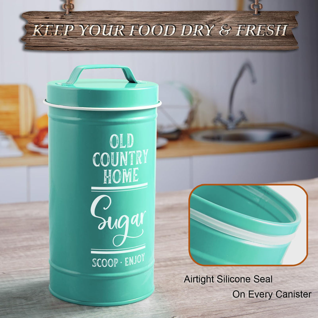 Teal Canisters Counter, Airtight Kitchen Canisters for Countertop, Flour and Sugar Containers, Tea Coffee Sugar