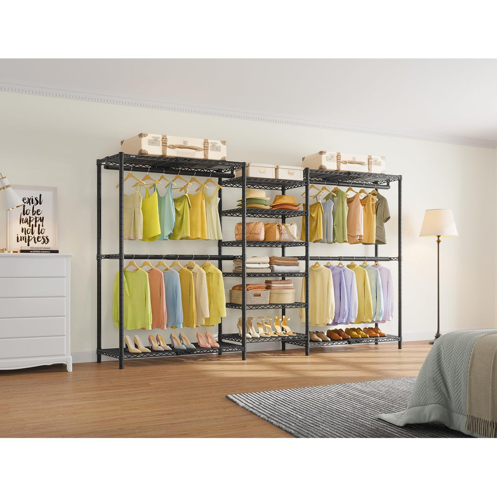 X3 Plus Large Expandable Closet Rack Wardrobe Closet Organizer Black