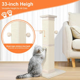 Cat Scratching Post 33 Inch Nature Sisal Cat Scratch Post for Indoor Cats, Large Cat Scratcher Protect Your Furniture