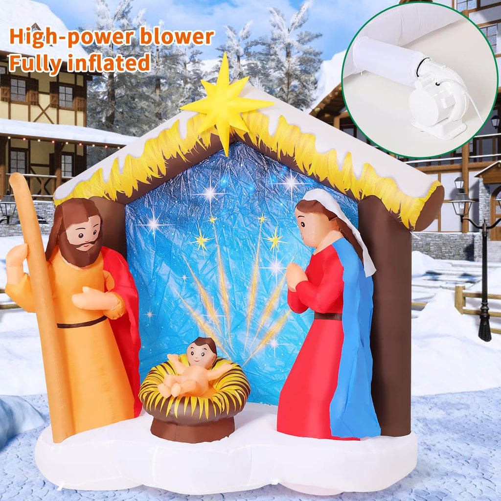 6FT Christmas Inflatables Nativity Scene Outdoor Decorations, Christmas Blow Ups Yard Decorations Nativity Sets for
