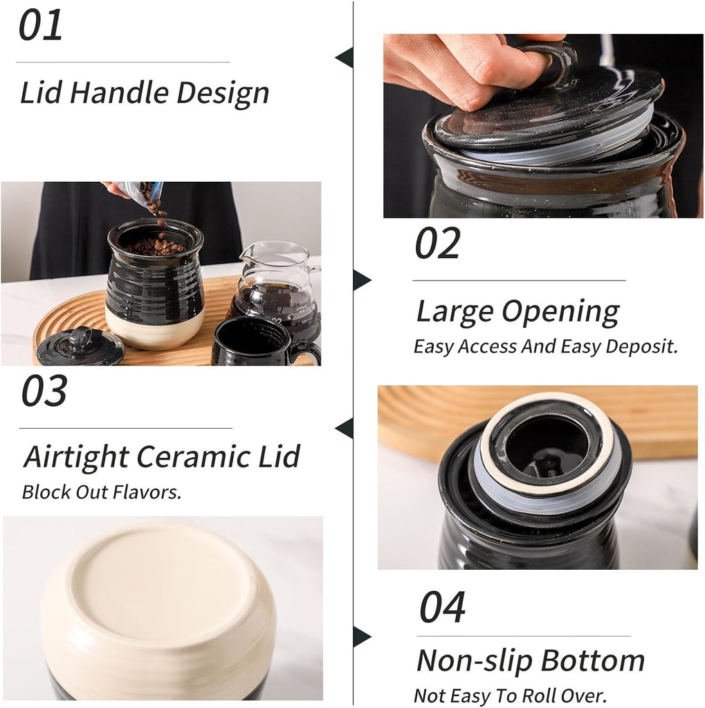 Ceramic Food Storage Jar, Coffee Canister for Countertop with Lids Airtight, Large Flour, Spices, Beans, Rice and Candies