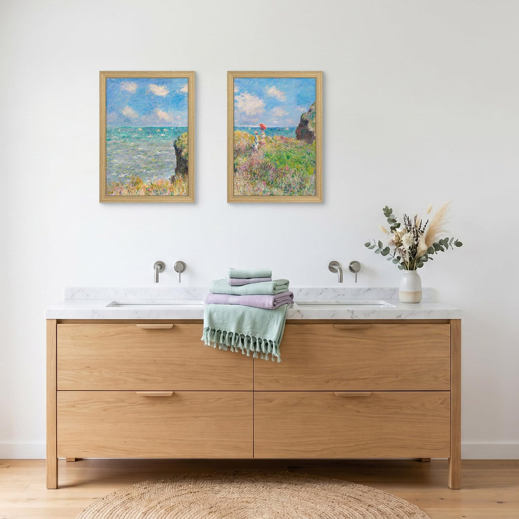 Coastal Landscape Canvas Wall Art 2Pcs Framed Home Decor 12X16 Inch