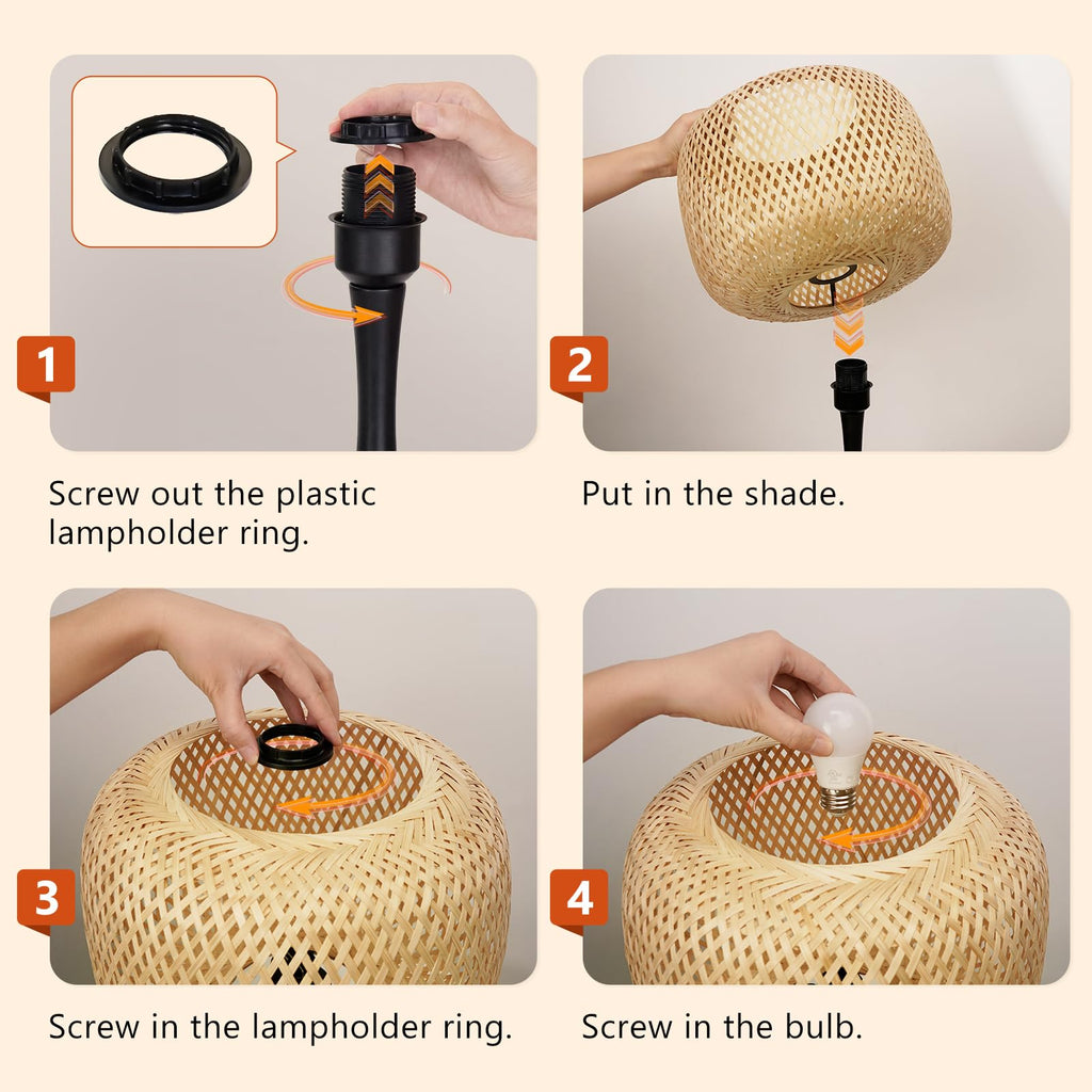 Touch Bedside Lamp, 3-Way Dimmable Table Lamps for Nightstand, Handwoven Bamboo Shade Desk Lamp