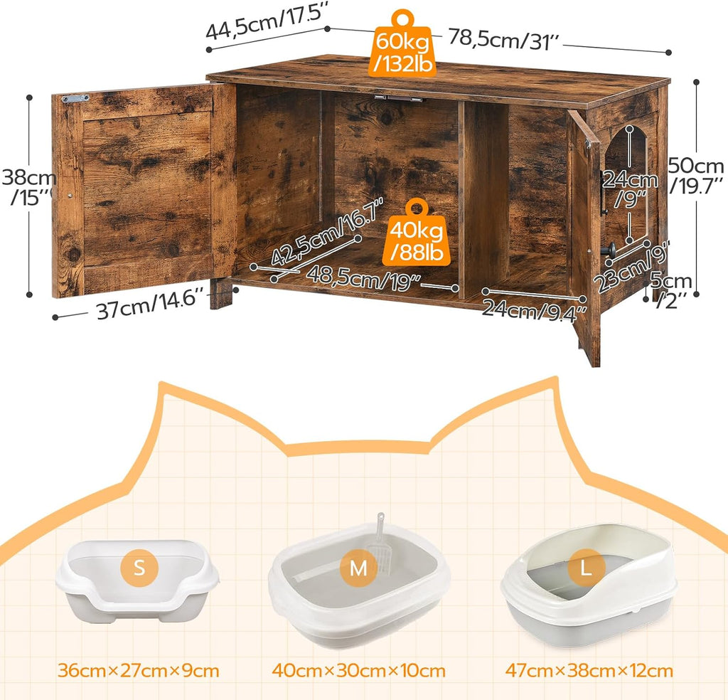 Litter Box Enclosure, Cat Litter Box Furniture with Removable Divider, Large Hidden Litter Box Furniture, Wooden Cat