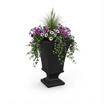 Vienna 25in Self-Watering Tall Square Urn Planter, Black