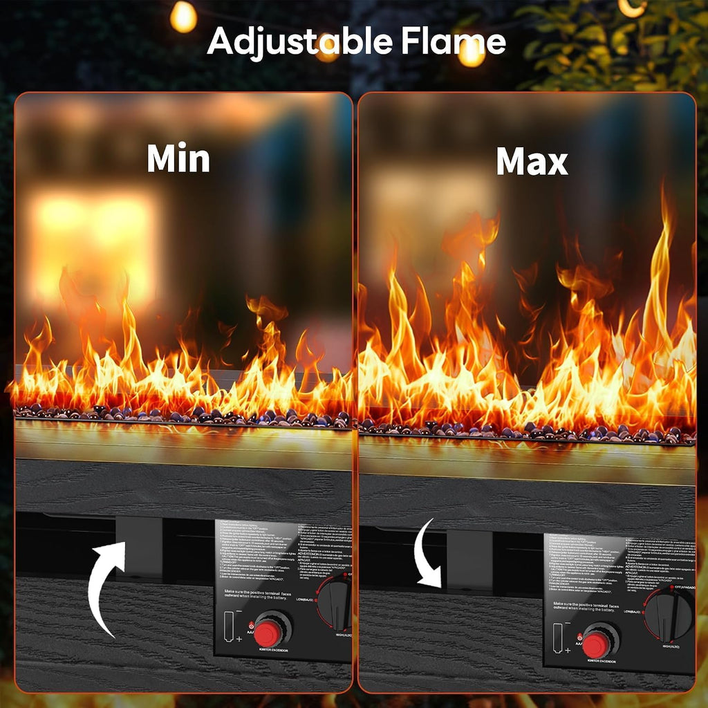 51" Outdoor Propane Fire Pit Table, 50000 BTU 4-in-1 Gas Fire Pits | Blue Glass Stones, Steel Tabletop, Adjustable