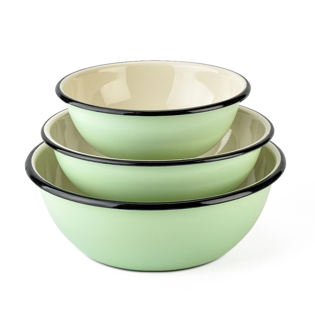 Enamel Bowl Set of 3 pcs Enamel Serving Bowls, Enameled Steel Mixing Bowls for Cooking Prepping, Kitchen Fruit Salad