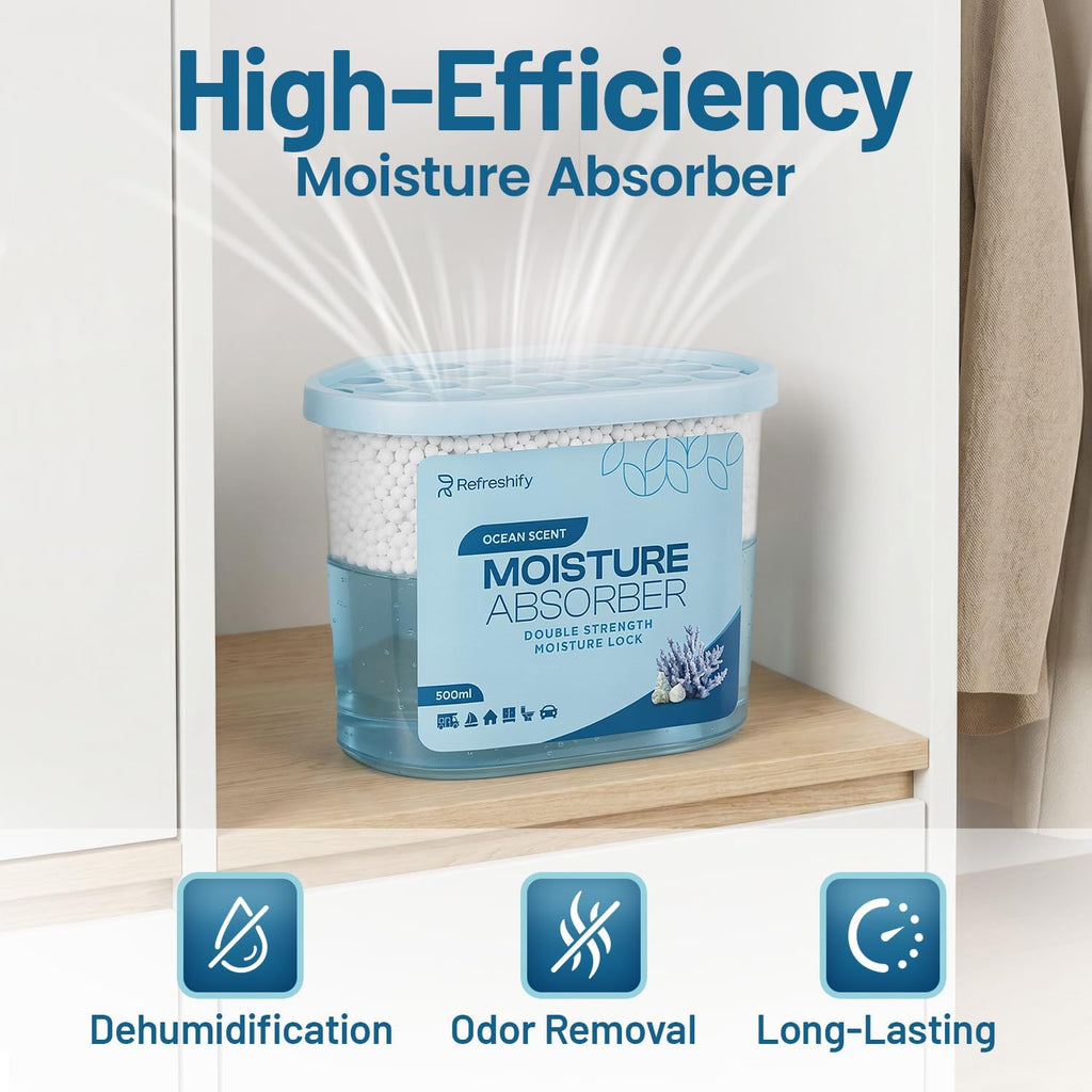 Premium Moisture Absorbers and Dehumidifier Tubs - High-Efficiency Closet Dehumidifier, Ocean Scent, 6 Pack, 7.5 Oz