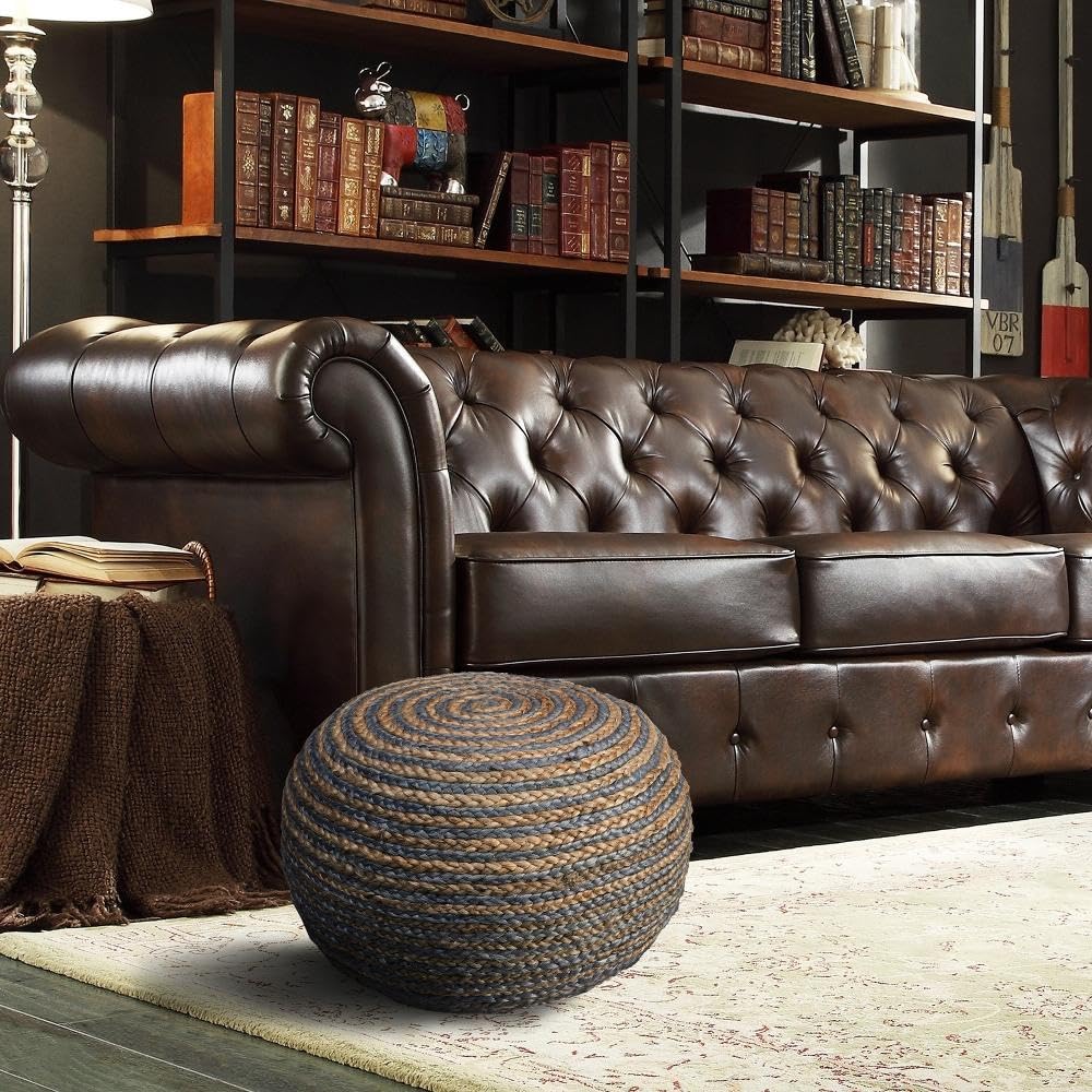 L.R. Resources Corcovado Au Naturel Braided Pouf Ottoman, 14" x 20", Natural