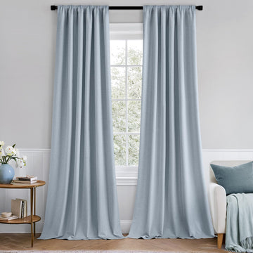 100% Blackout Back Tab Pleat Linen Curtains 50"Wx120"L,Chambray Blue - Set of 2