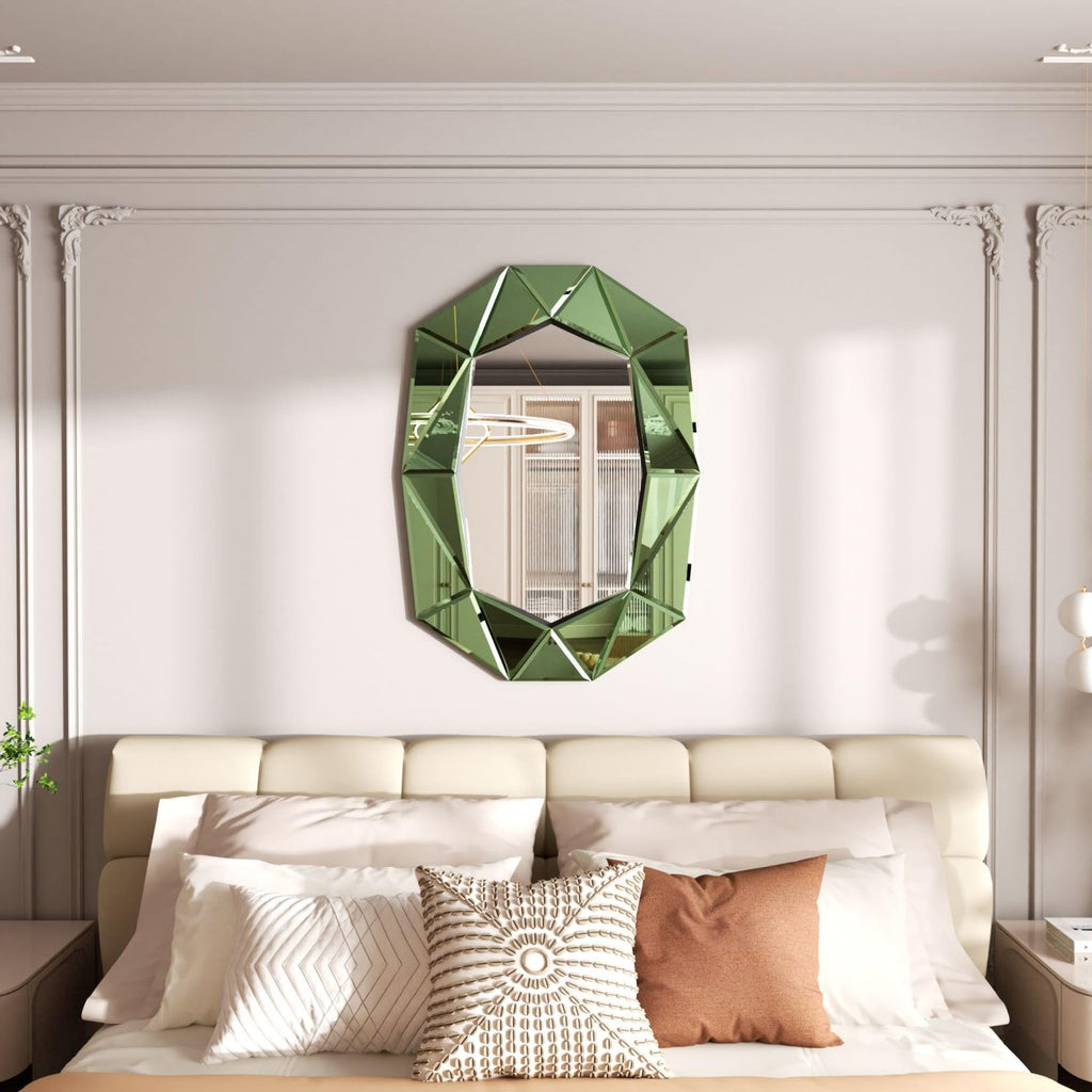Oval Diamond-Shape Wall Mirror: Green Mirror Frame 39.4x27.5 inch
