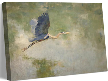 Flying Heron Canvas Wall Art, Vintage Blue Heron Wall Decor 16x24in