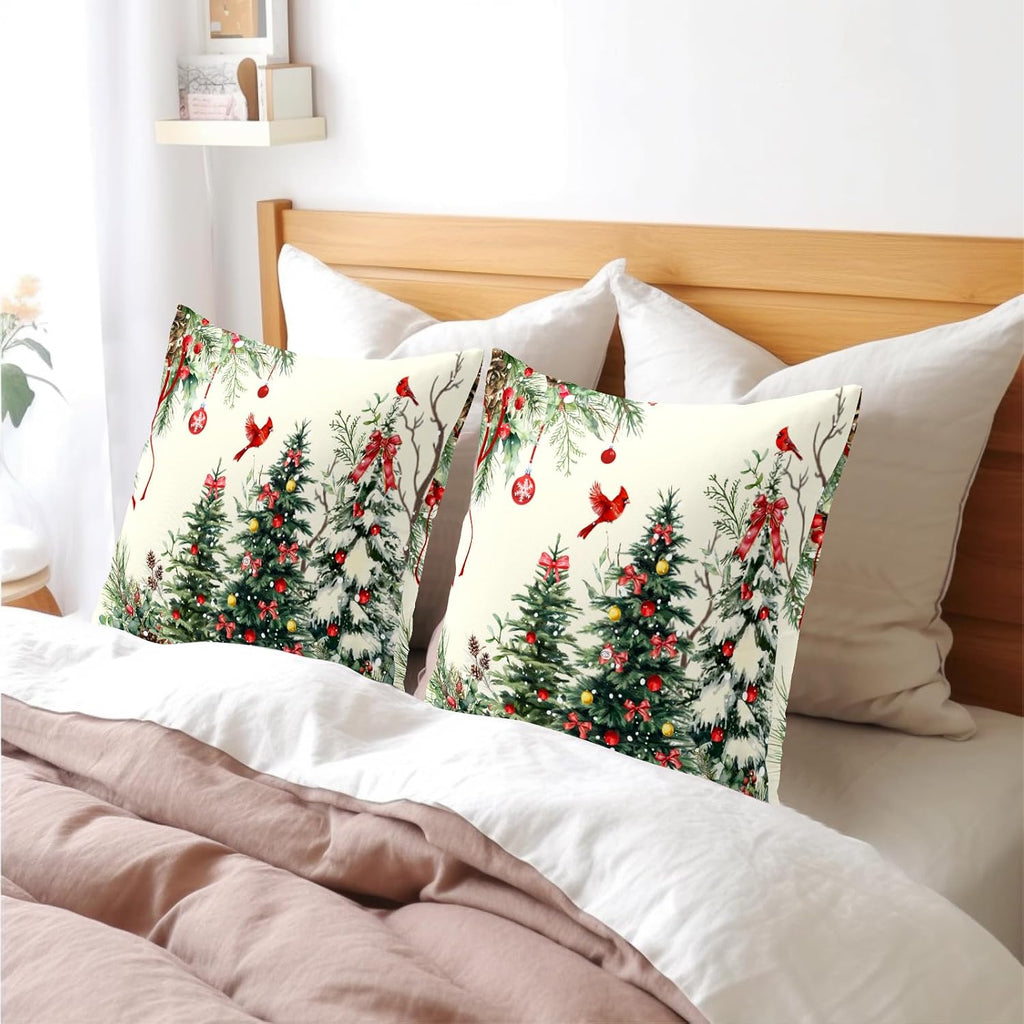 Christmas Pillow Covers 20x20 Inch Rustic Christmas Tree Decorative Outdoor Throw Pillows Winter Green - Set of 2