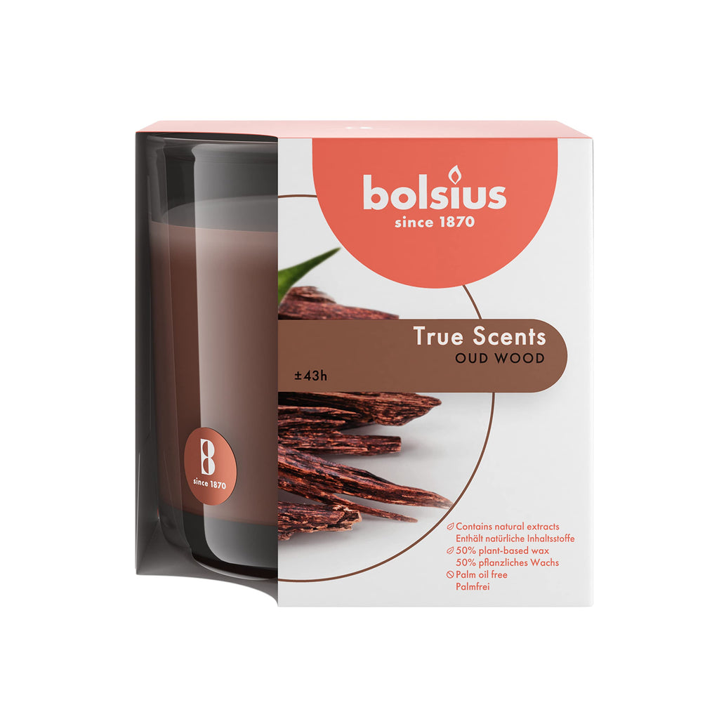 Large Glass Scented Candle Oud Wood, Wax, Brown 101925240470