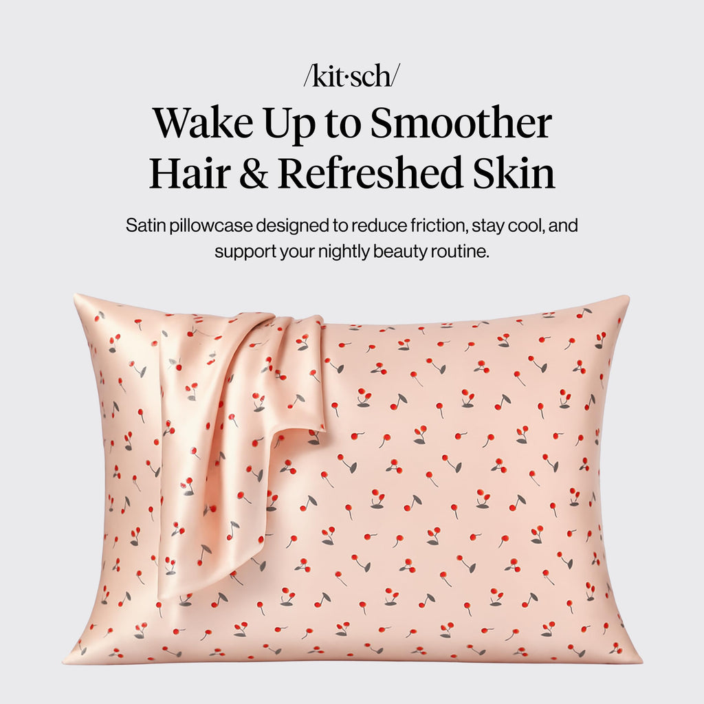 Satin Pillowcase With Zipper - Standard Size, Cherry Print