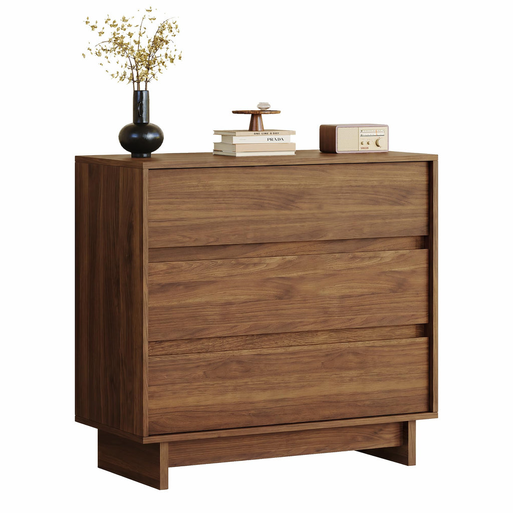Walnut Dresser, 31in Modern 3 Drawer Chest of Drawers