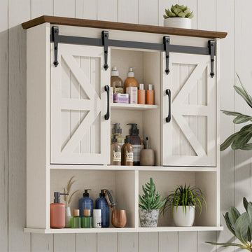 Bathroom Wall Cabinet, Farmhouse Medicine Cabinet, Rustic White