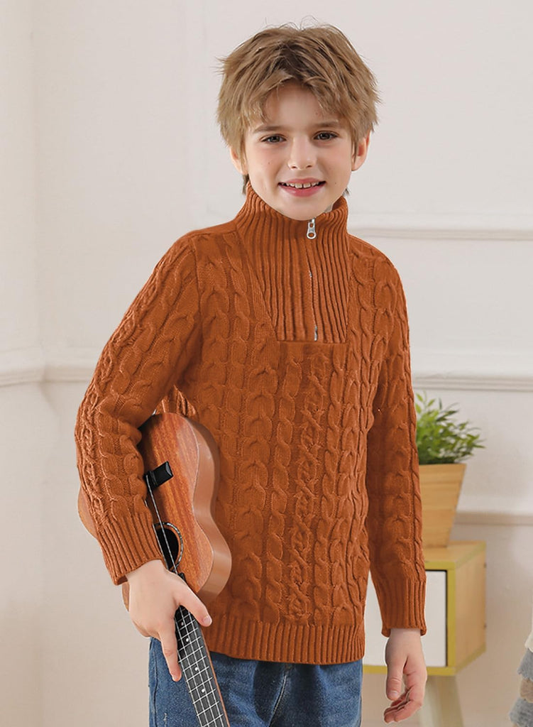 Boys Winter Cable Knit Sweater Quarter Zip Cute Turtleneck Pullover