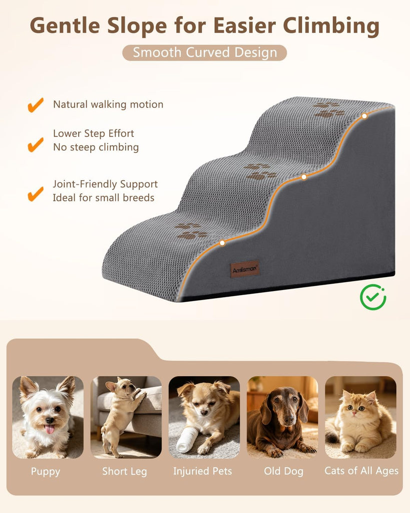 Dog Stairs for Small Dogs, 3 Step Dog Ramp for Couch, Non-Slip Steps
