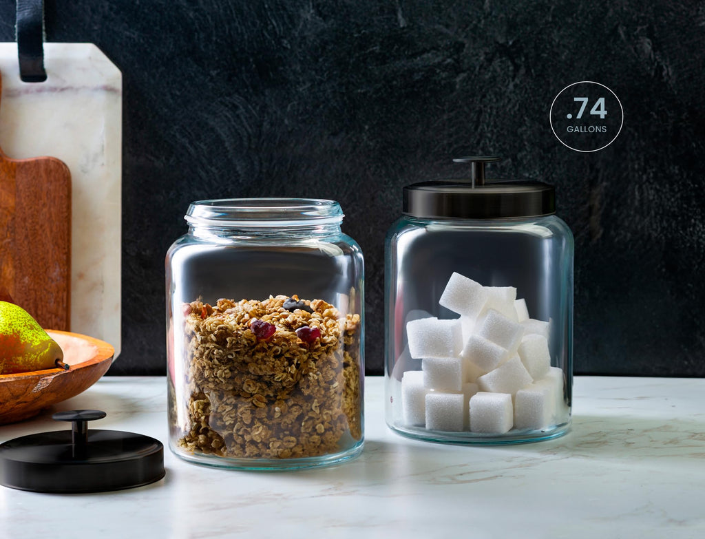 Glass Kitchen Canister Set, Food & Storage Containers for Pantry, Bathroom Apothecary Jars, Tinplate Lids, Counter