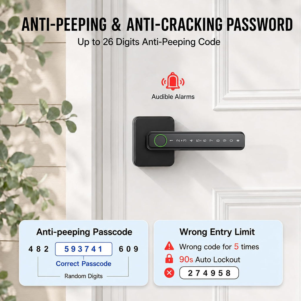 Smart Fingerprint Door Lock Knob, Biometric Keyless Entry Bedroom Handle