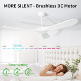 Inspired Maverick Style 72" White Ceiling Fans Without Lights, 72 Inch Outdoor Ceiling Fans no Lights, 3 Blade Solid Wood Damp Rated Ceiling Fan with Remote Control for Living Room Porch Gazebo Farmhouse/Patios-White Blades A102-B0CMTM6RL5