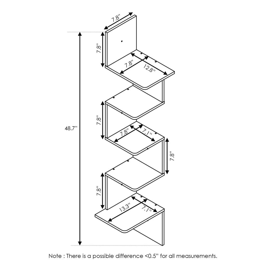 Rossi 5-Tier Corner Floating Shelves for Wall, Espresso