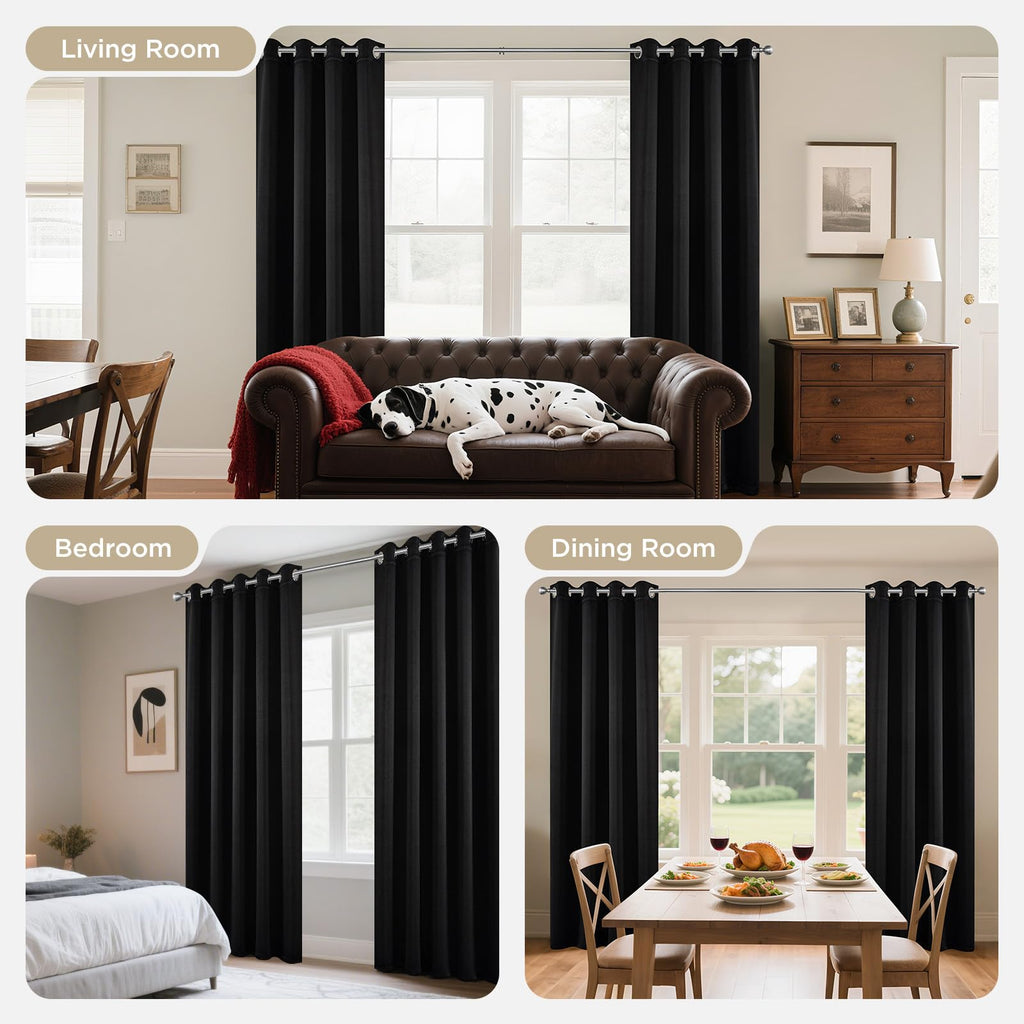 Blackout Curtains 84 Inch - Black Out Curtains with Grommets Thermal Insulated Room Darkening Light Blocking, Noise
