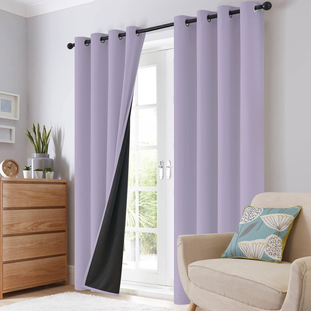 Lilac 100% Blackout Curtains Room Darkening Living Room 63 Inch