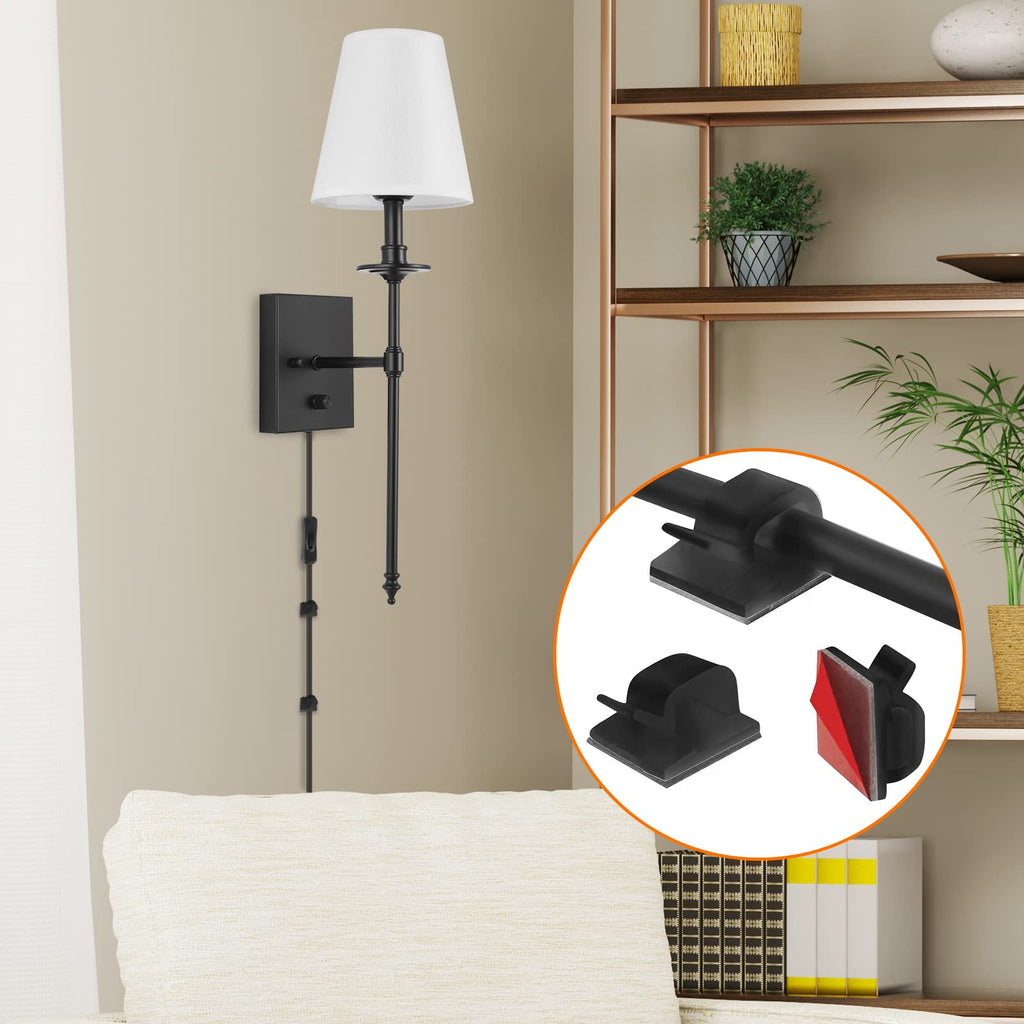Dimmable Wall Sconces Set of Two, Plug in Wall Sconces White Fabric Shade, Wall Lamp, Plug in Wall Light Sconces