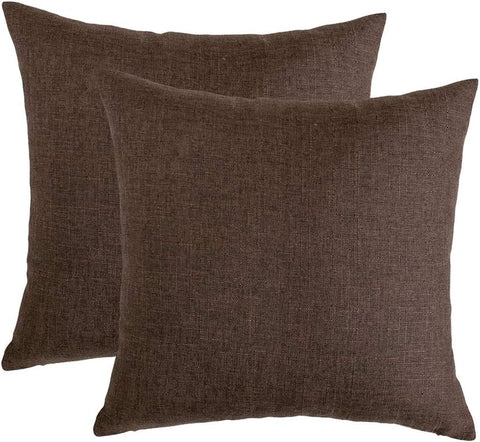 Linen Decorative Throw Pillow Covers Cushion Cover Pillow Case, Soft Square Dark Brown Throw Pillows 18x18 Inch,Set of 2