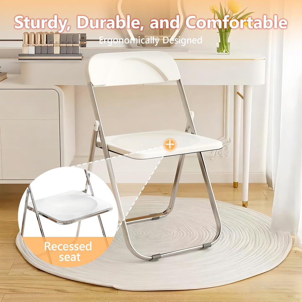 4 Pack White Plastic Folding Chairs - Family Dining Set Stackable, Picnic, Casual Dining (300lb Capacity)