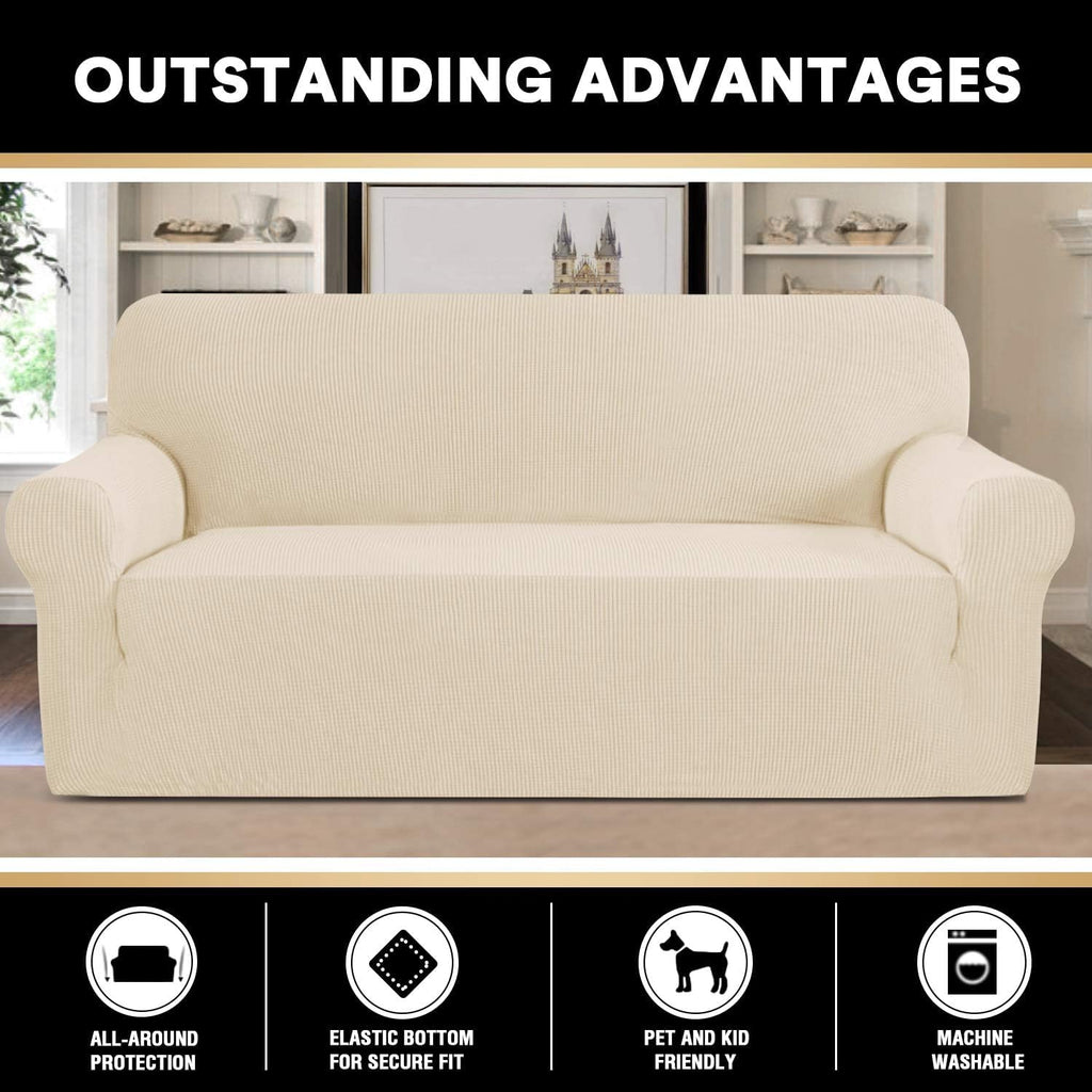 Stretch Sofa Cover Slipcover 1-Piece, Spandex Jacquard Fabric Universal Couch Cover for 3 Cushion, Washable Non Slip