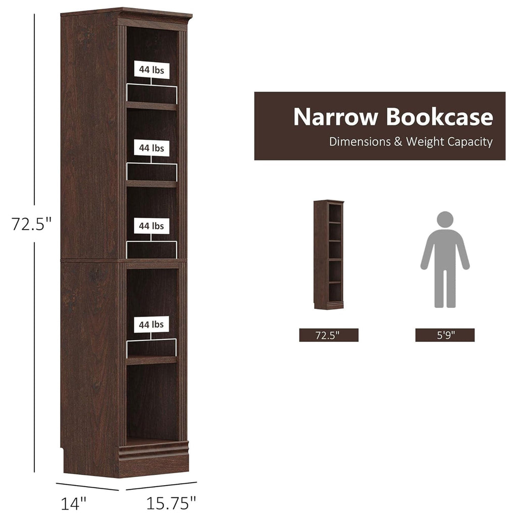 5-Tier Narrow Bookshelf, Adjustable Shelving Unit, Dark Cherry